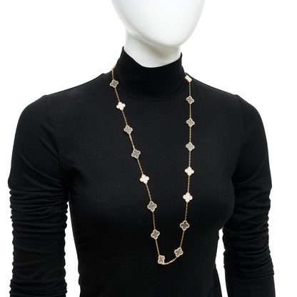 Van Cleef & Arpels 18K Yellow Gold Rock Crystal 20 Motifs Vintage Alhambra Necklace 2 of 4