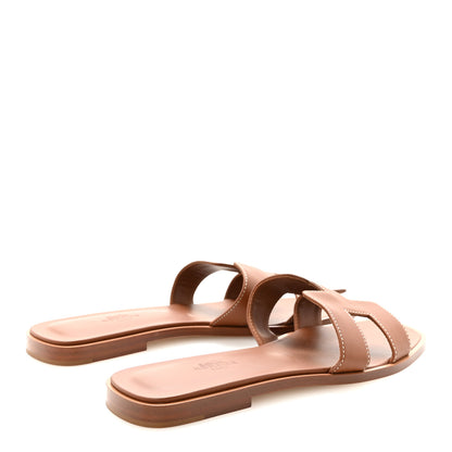 Hermes Box Calfskin Oran Sandals 37.5 Gold 5 of 9