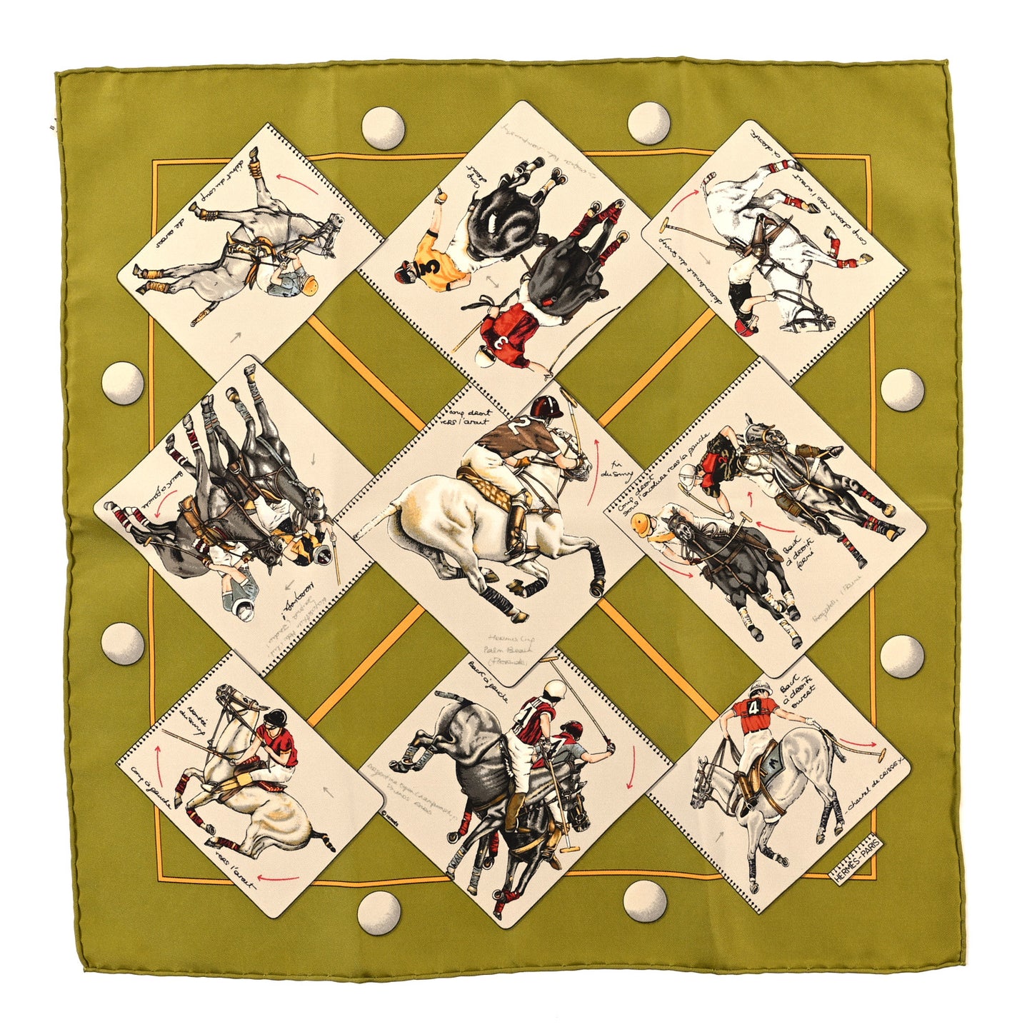 Silk Le Monde du Polo Pocket Scarf 45 Vert Beige Multicolor