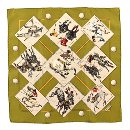 Hermes Silk Le Monde du Polo Pocket Scarf 45 Vert Beige Multicolor 1 of 3