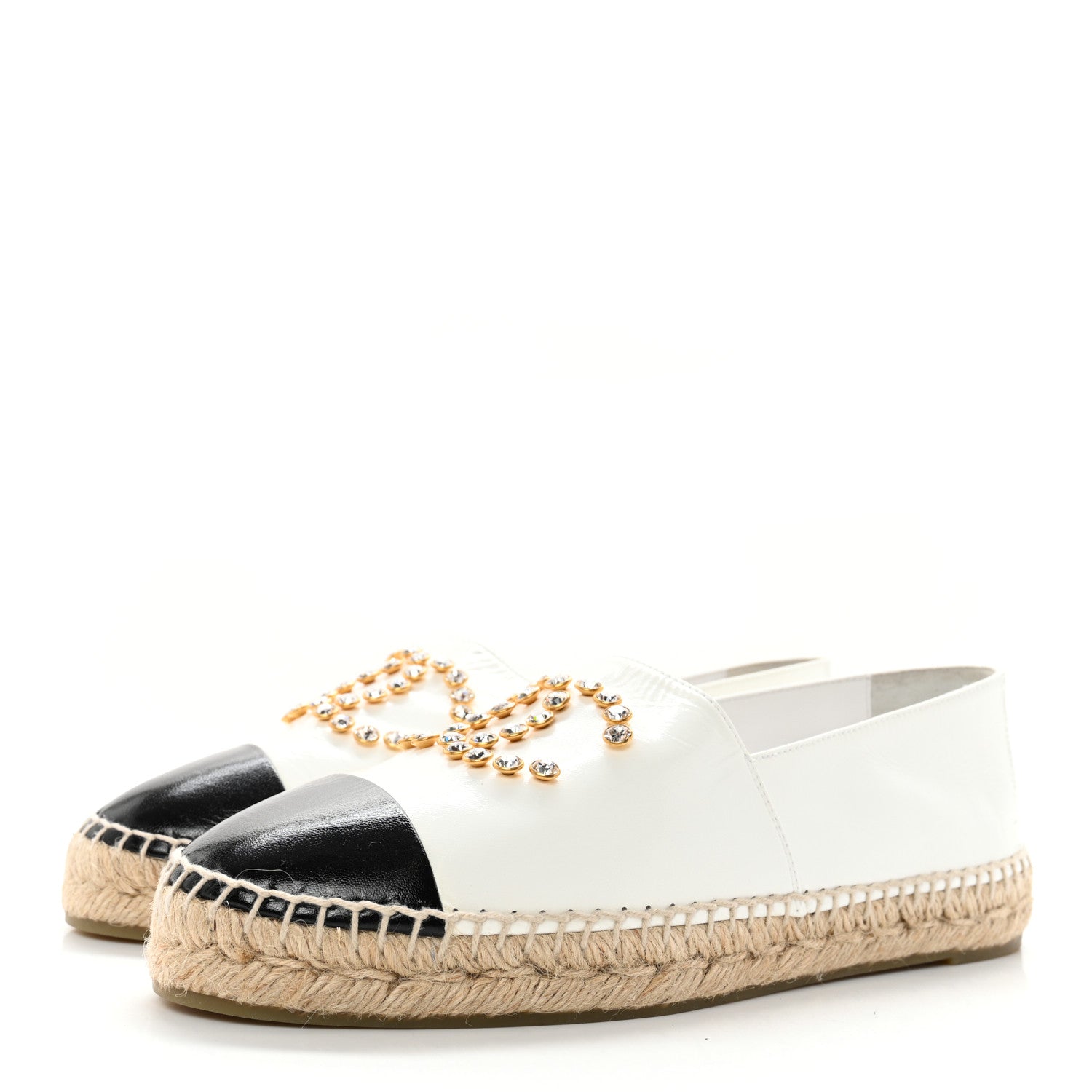 Chanel Patent Calfskin Crystal CC Espadrilles 41 White Black 3 of 14