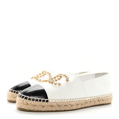 Chanel Patent Calfskin Crystal CC Espadrilles 41 White Black 3 of 14