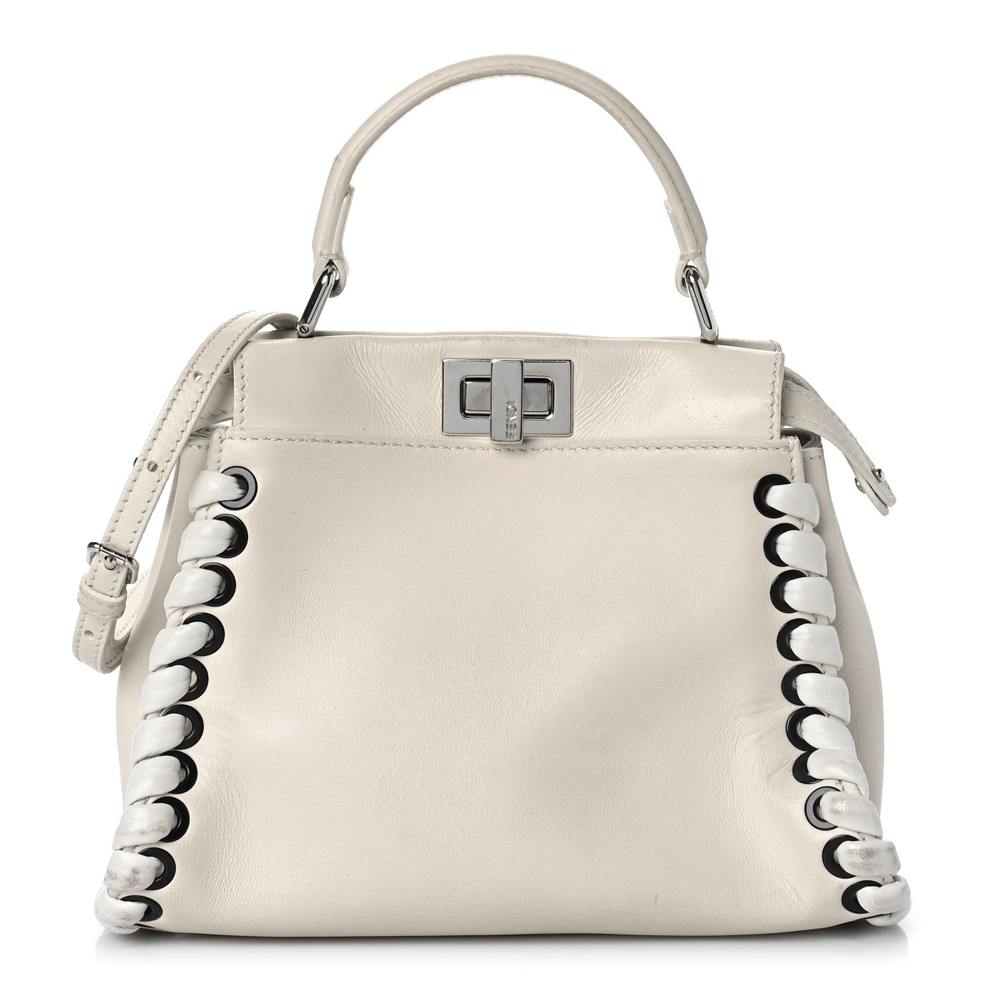 Nappa Lace Up Mini Peekaboo Iconic Satchel Bianco Carta