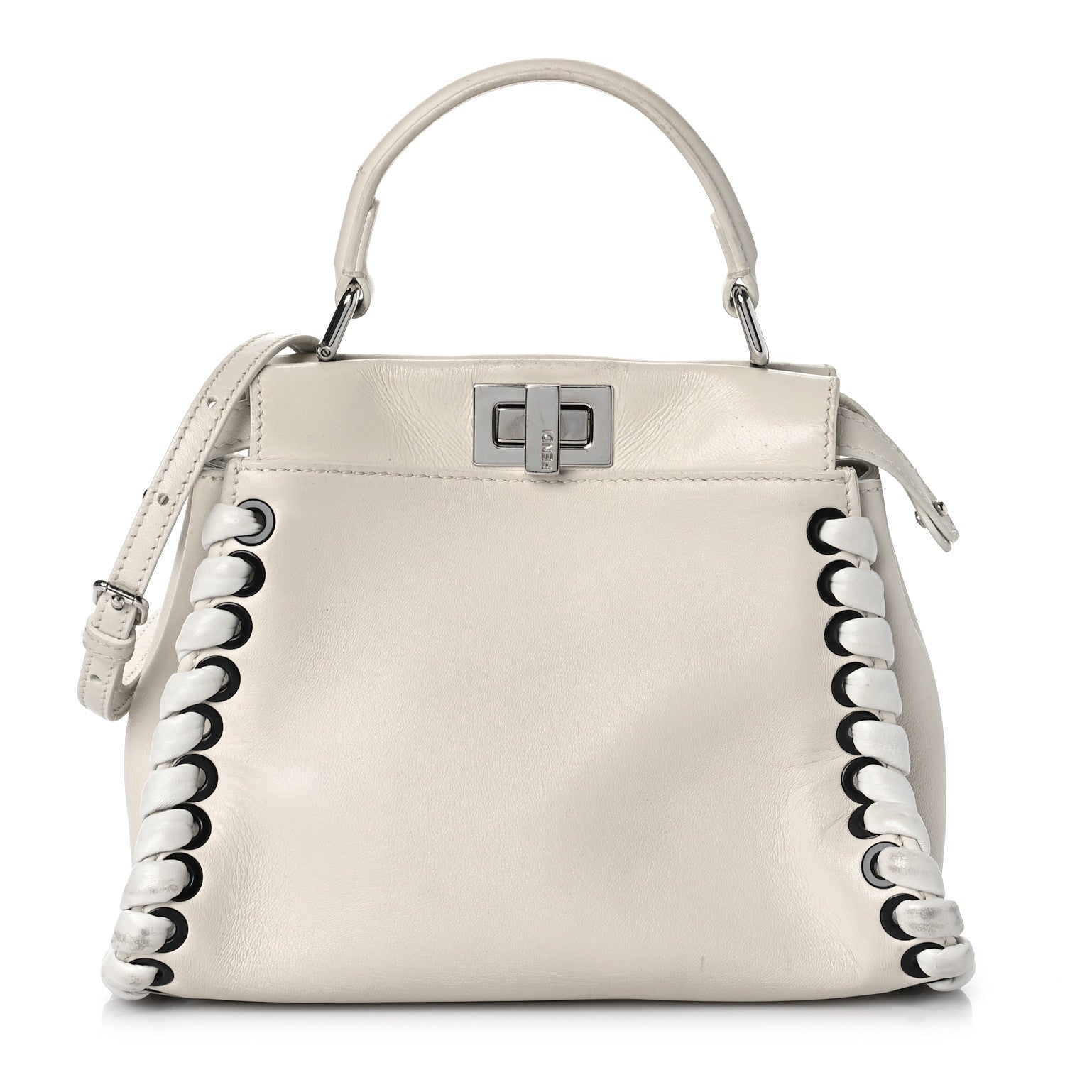 Fendi Nappa Lace Up Mini Peekaboo Iconic Satchel Bianco Carta 1 of 22