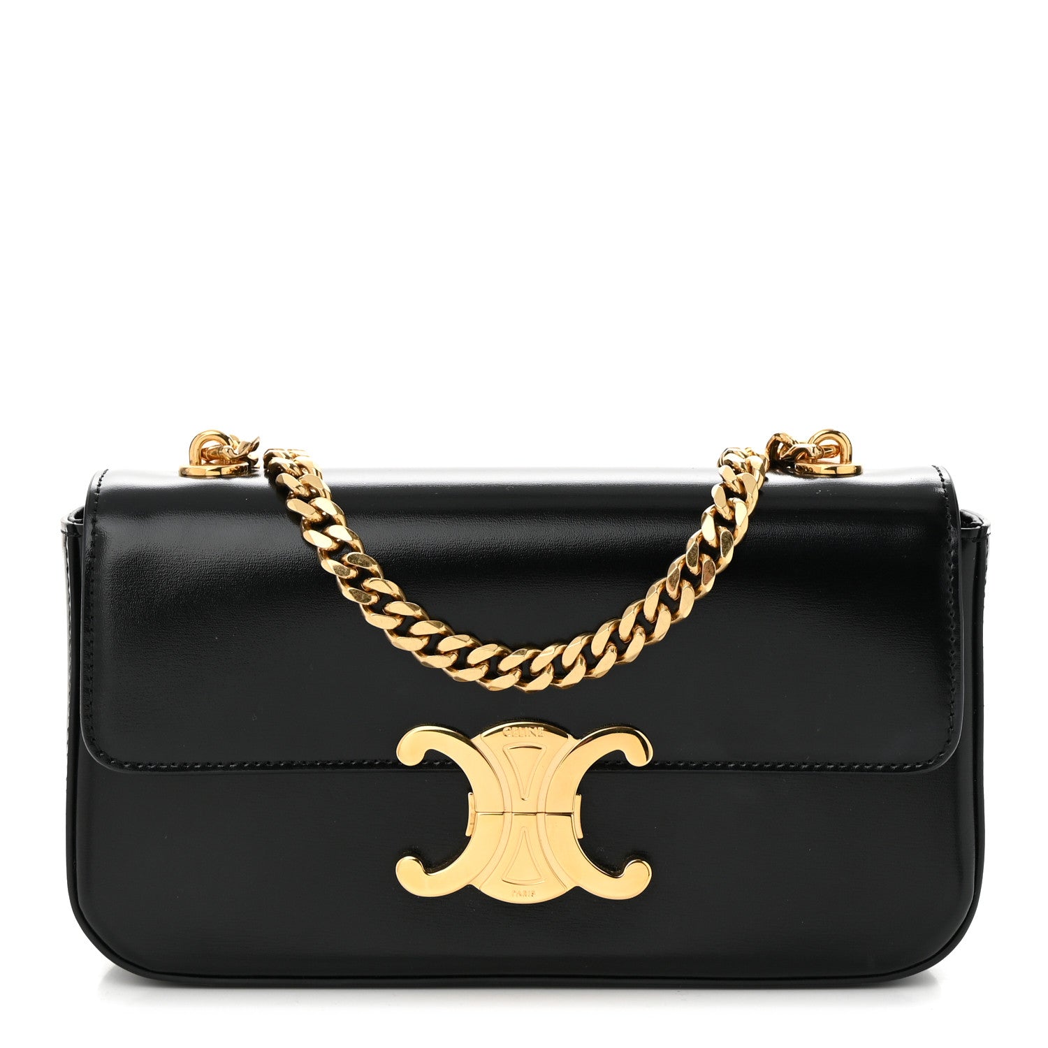 Celine Shiny Calfskin Triomphe Chain Shoulder Bag Black 1 of 10