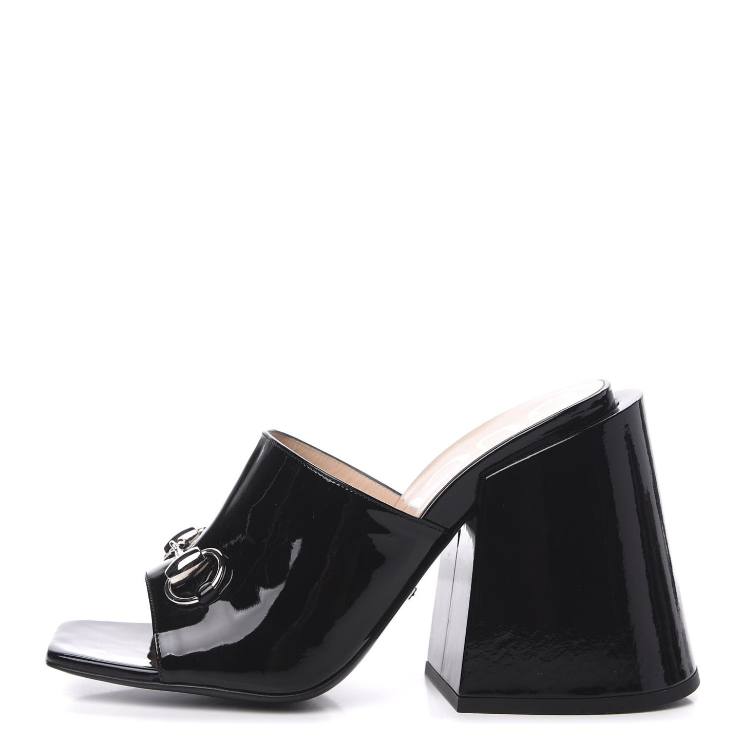 Patent Lexi Horsebit High-Heel Slide Sandals 38 Black