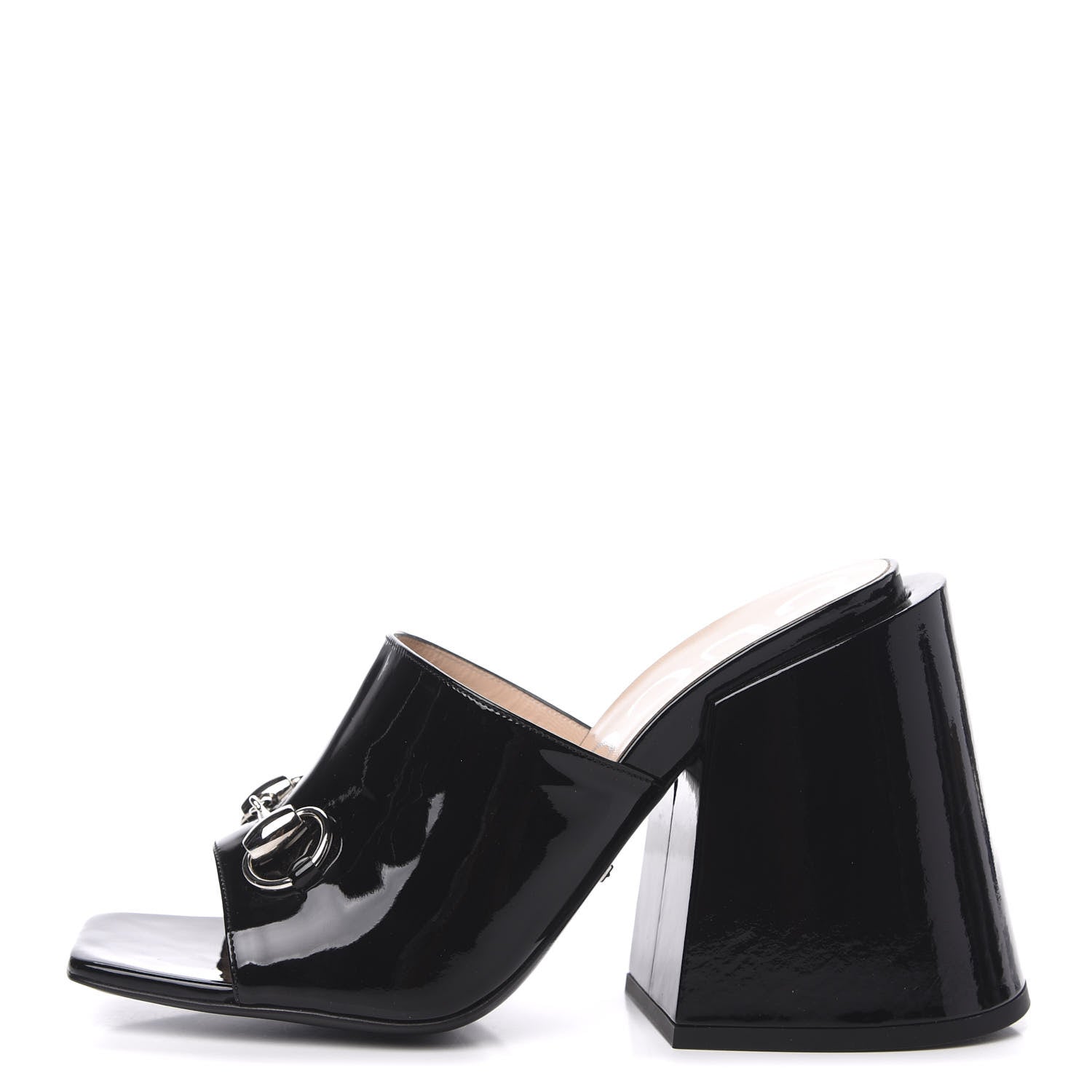 Gucci Patent Lexi Horsebit High-Heel Slide Sandals 38 Black 1 of 11