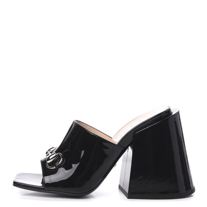 Gucci Patent Lexi Horsebit High-Heel Slide Sandals 38 Black 1 of 11