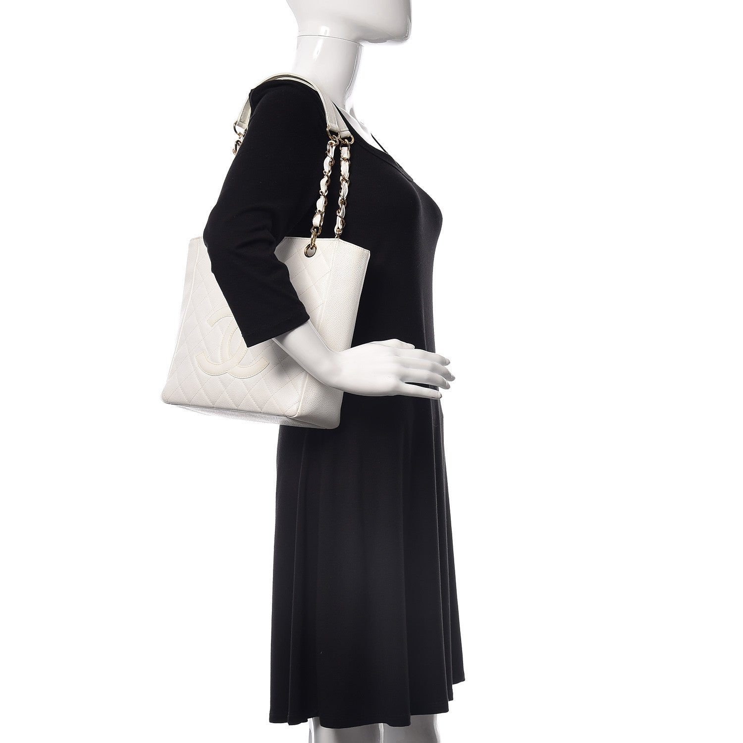 Chanel Caviar Quilted Petit Shopping Tote PST White 2 of 19