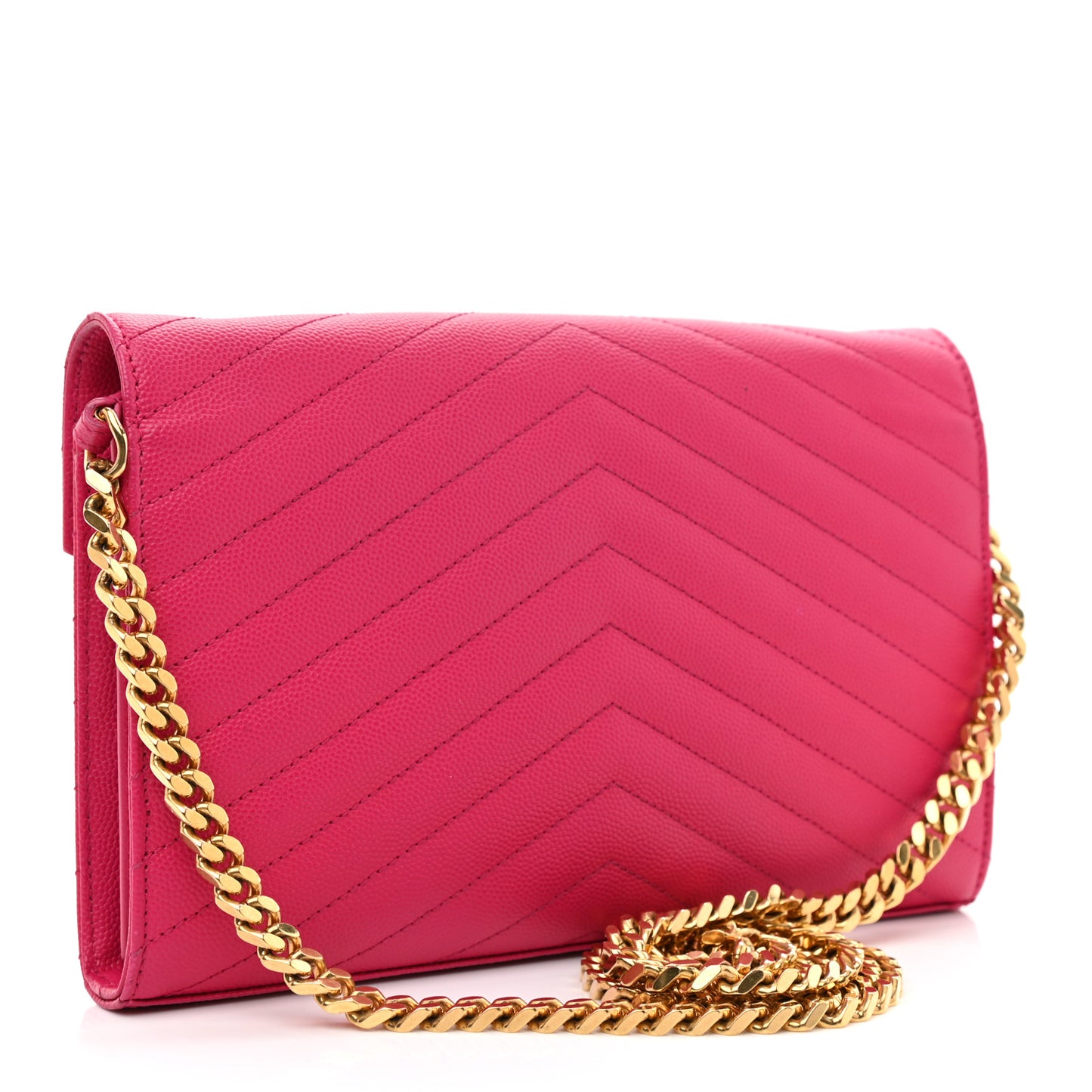 Grain De Poudre Matelasse Chevron Monogram Chain Wallet Lipstick Fuchsia