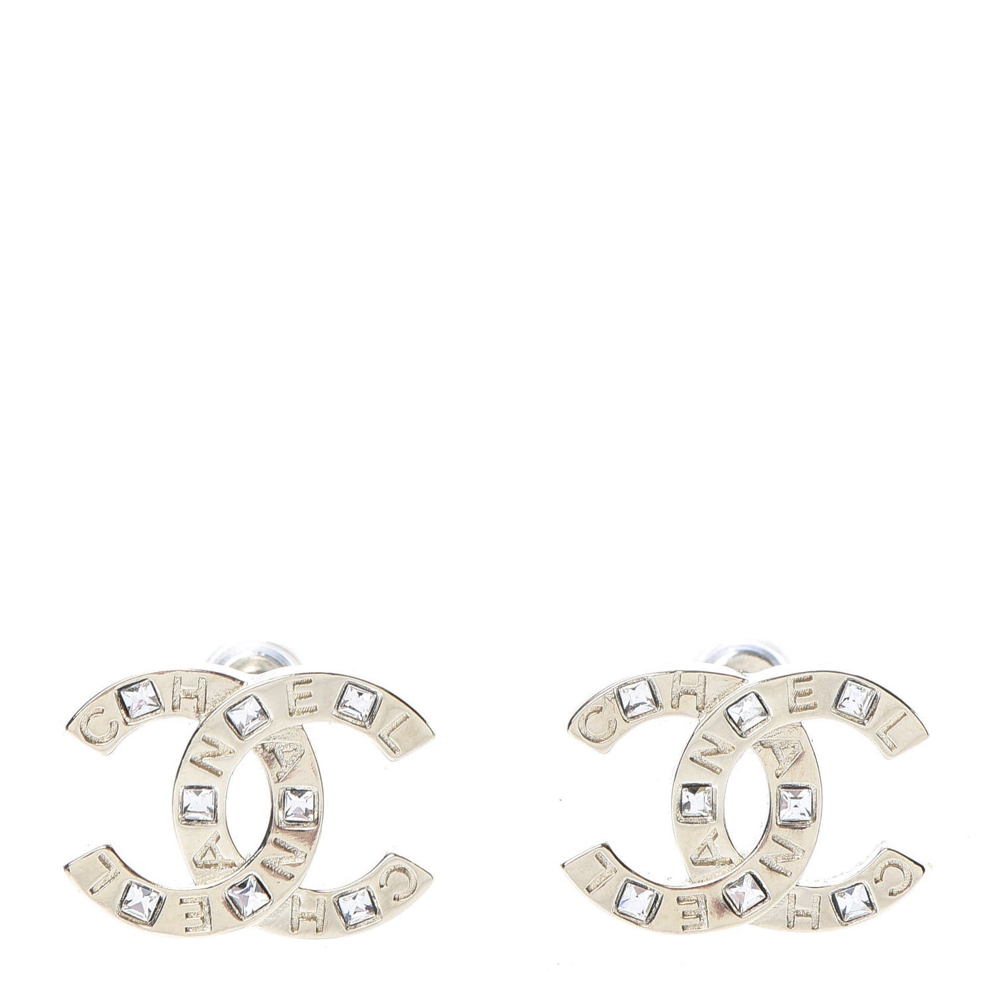 Crystal Metal CC Paris Button Stud Earrings Gold