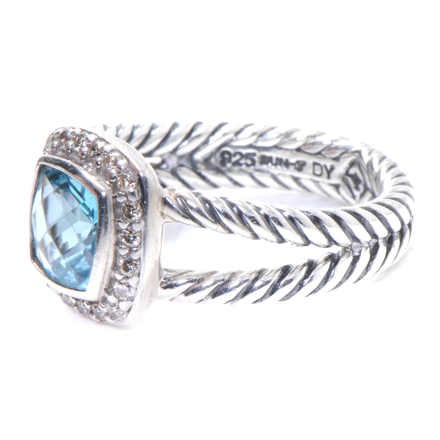 Sterling Silver Diamond Blue Topaz 7mm Petite Albion Ring 53 6.5