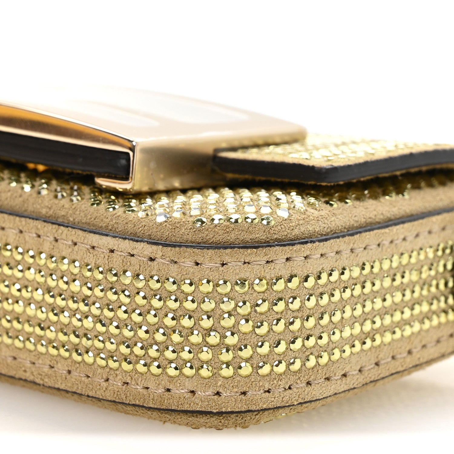 Fendi Crystal Vitello Laminato FF Nano Maxi Buckle Baguette Charm Light Gold 9 of 10