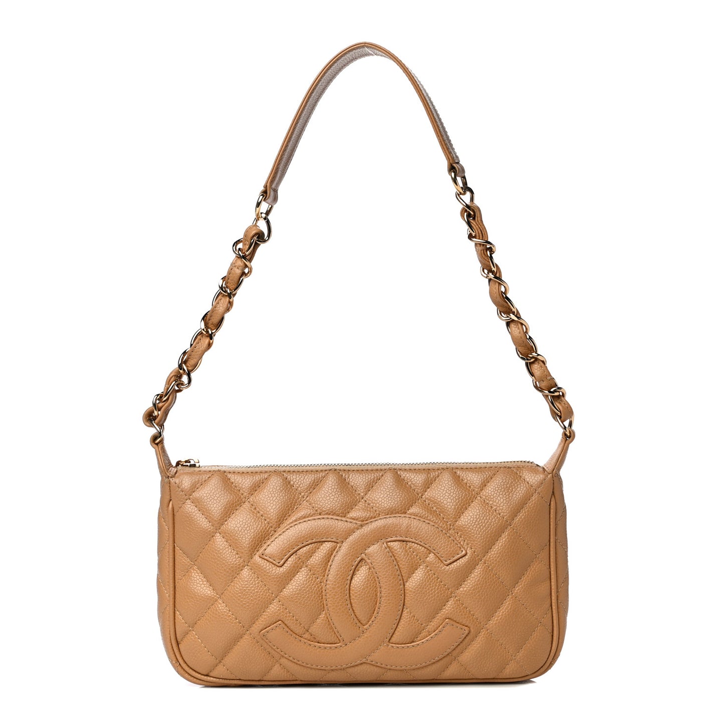 Caviar Quilted Timeless CC Shoulder Bag Beige