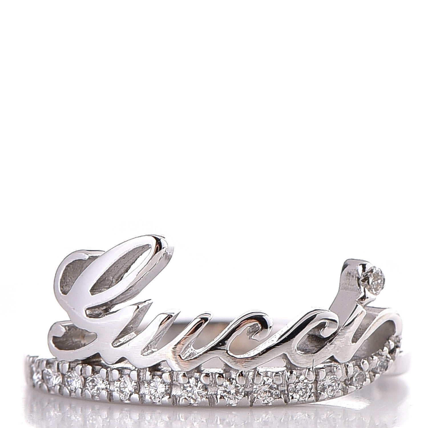 Gucci 18k White Gold Diamond Icon Thin Band Ring 51 5.75 1 of 5