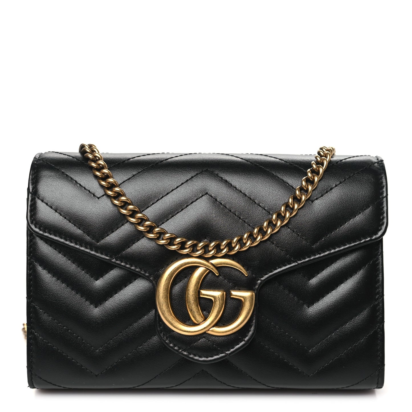 Calfskin Matelasse GG Marmont Chain Wallet Black