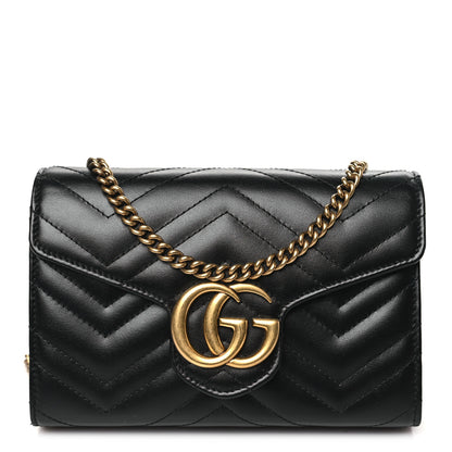 Gucci Calfskin Matelasse GG Marmont Chain Wallet Black 1 of 10