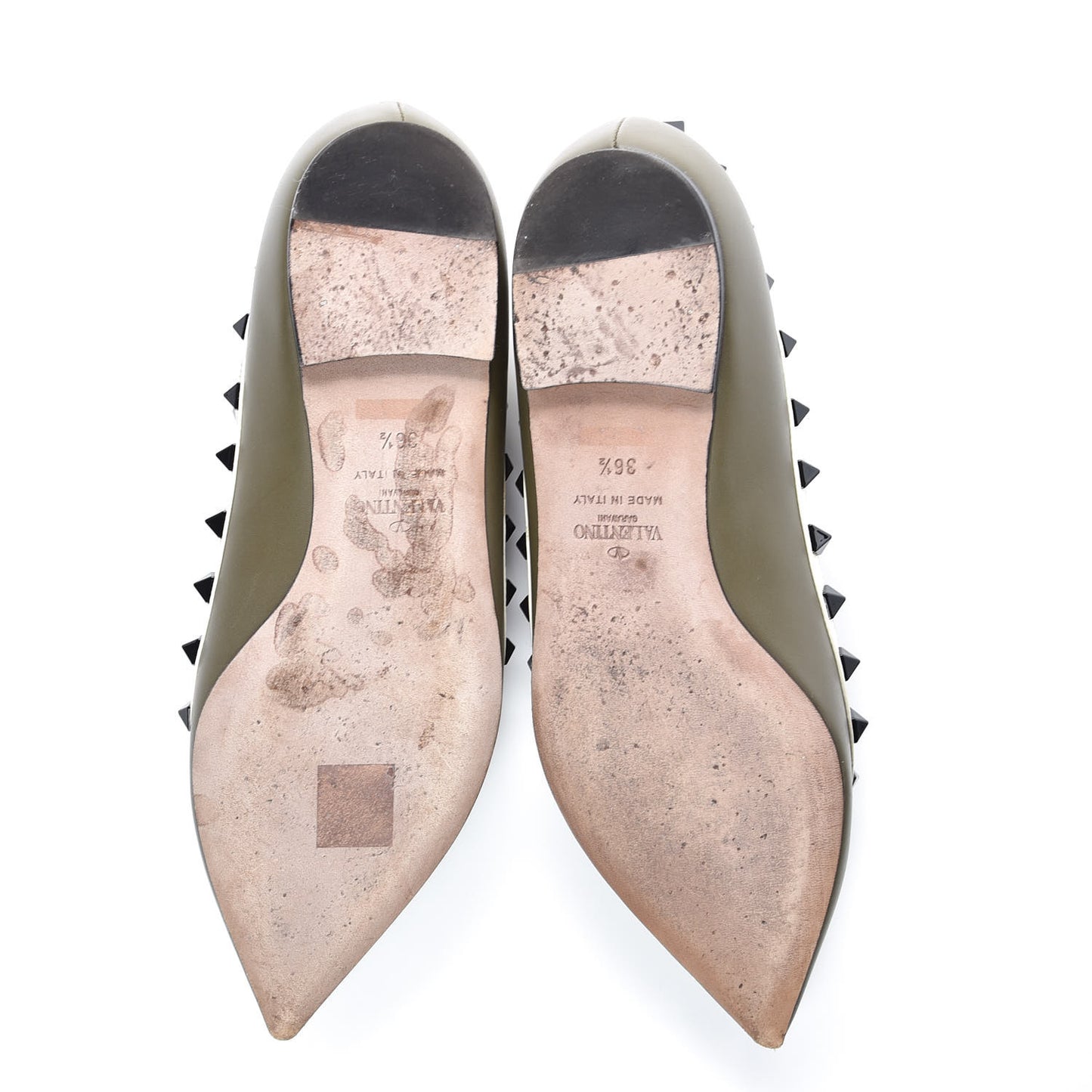 Nappa Rockstud Cage Ballerina Flats 36.5 Army Green Light Ivory