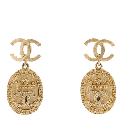 Chanel Crystal Crown CC Drop Earrings Gold 1 of 5