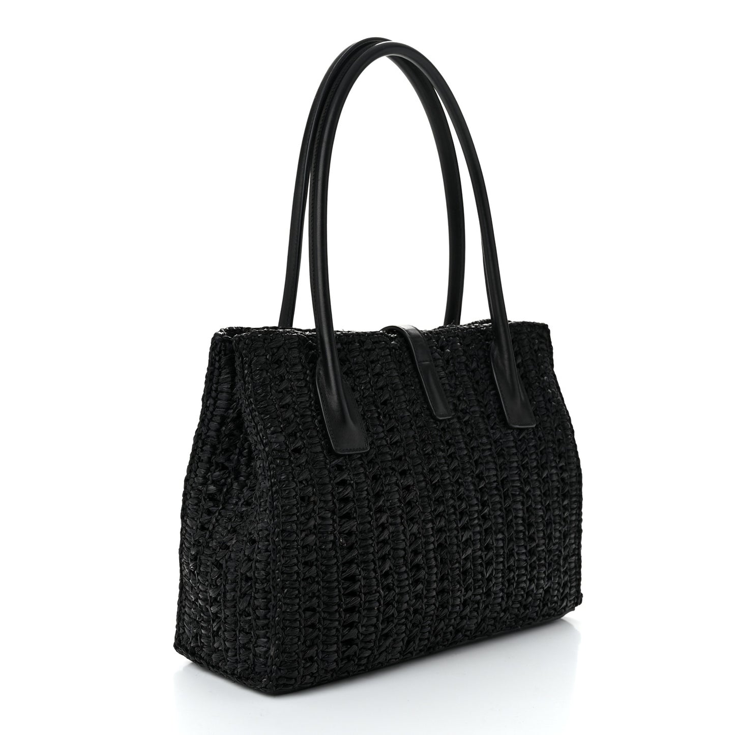 Raffia Calfskin Panier Rectangle Tote Black