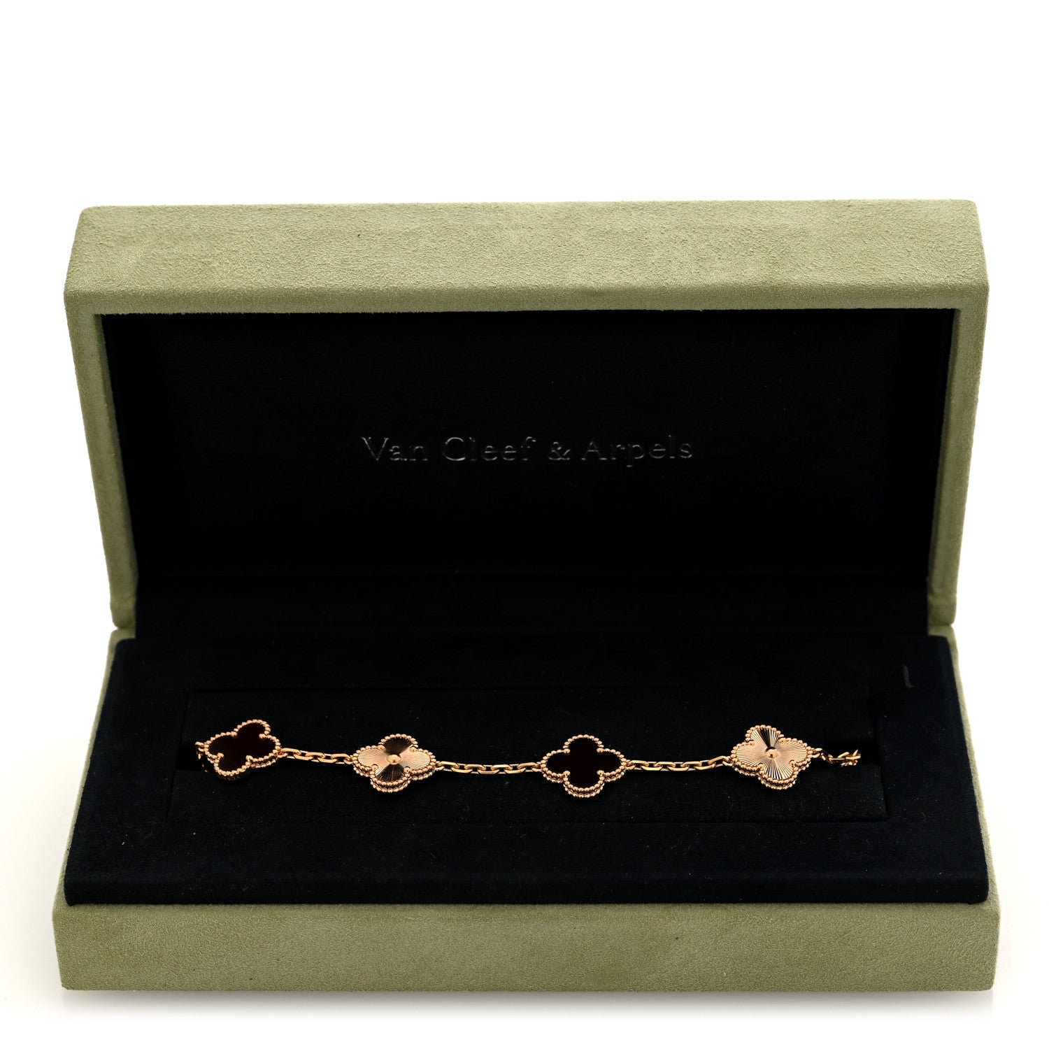 Van Cleef & Arpels 18K Rose Gold Carnelian 5 Motifs Guilloche Vintage Alhambra Bracelet 4 of 4
