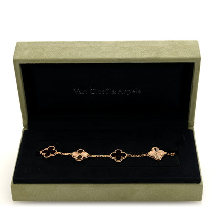 Van Cleef & Arpels 18K Rose Gold Carnelian 5 Motifs Guilloche Vintage Alhambra Bracelet 4 of 4