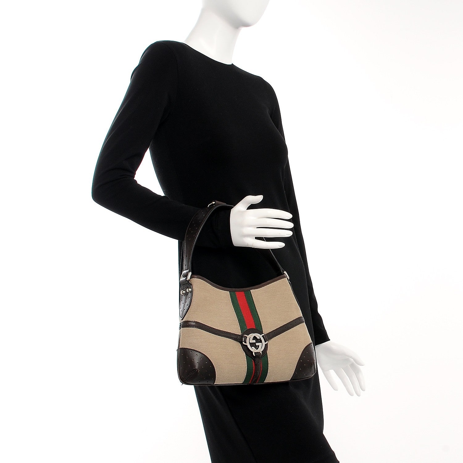 Gucci Canvas Web GG Reins Shoulder Bag Brown 2 of 10