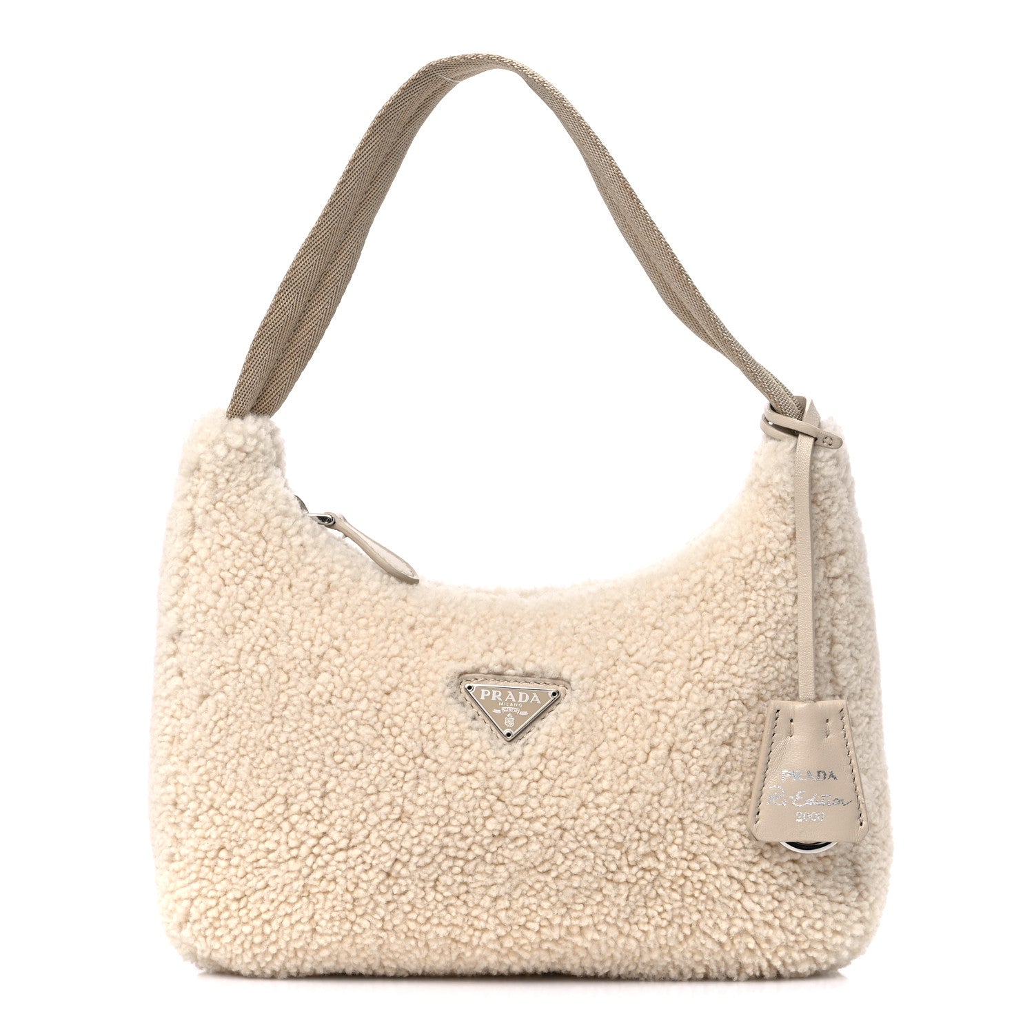 Prada Shearling Mini Re-Edition 2000 Bag Ecru 1 of 10
