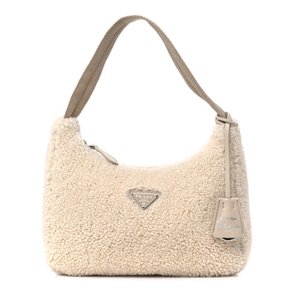 Prada Shearling Mini Re-Edition 2000 Bag Ecru 1 of 10