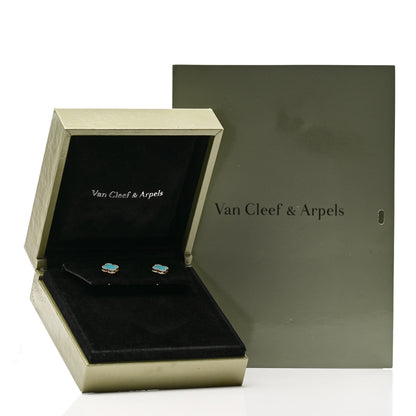 Van Cleef & Arpels 18K Yellow Gold Turquoise Sweet Alhambra Earrings 5 of 5