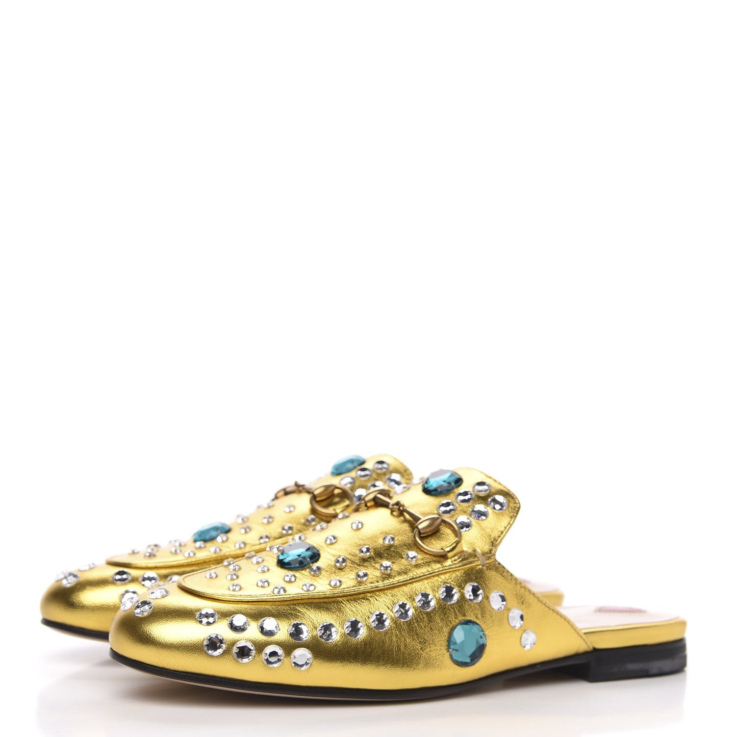 Metallic Nappa Crystal Womens Princetown Slippers 38 Gold