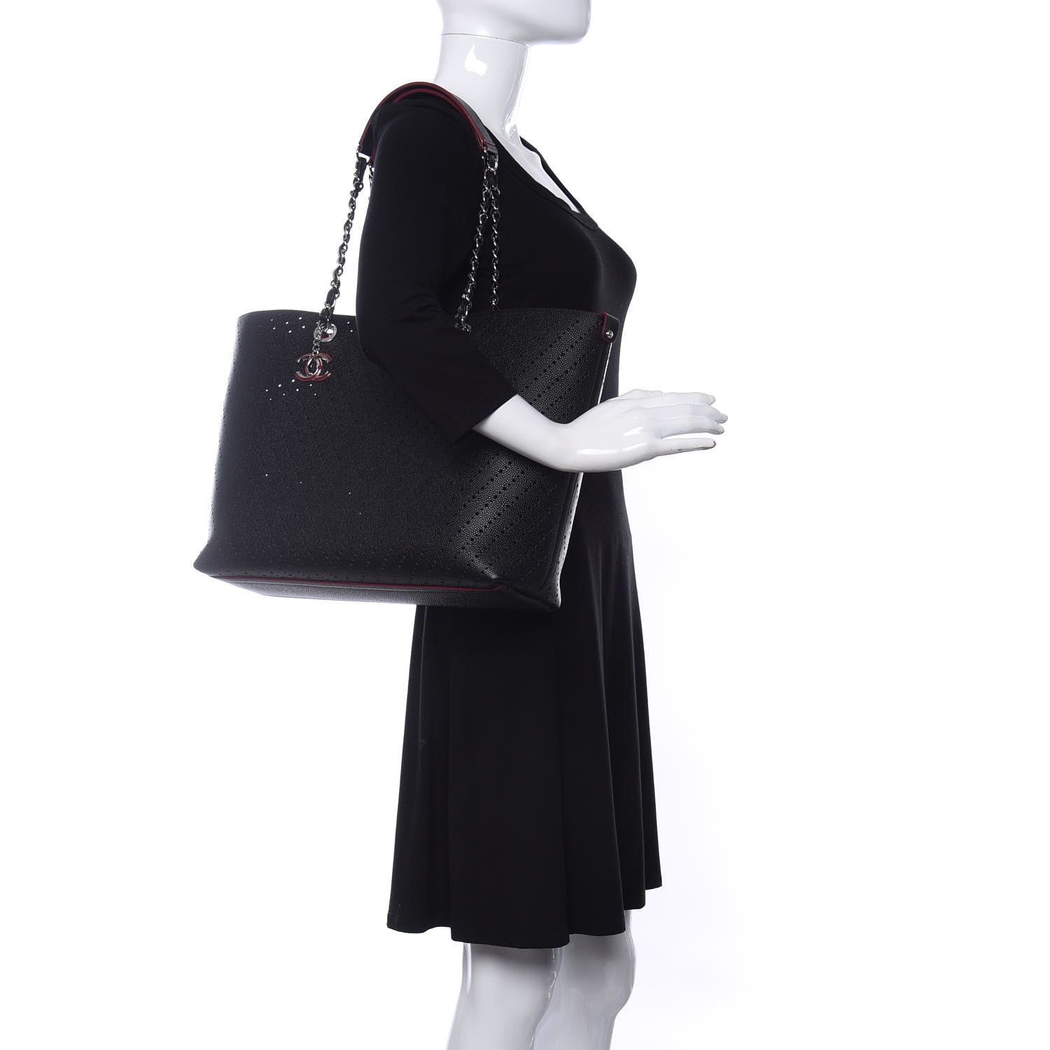 Chanel Perforated Grained Calfskin Large Shopping Tote Black 2 of 8