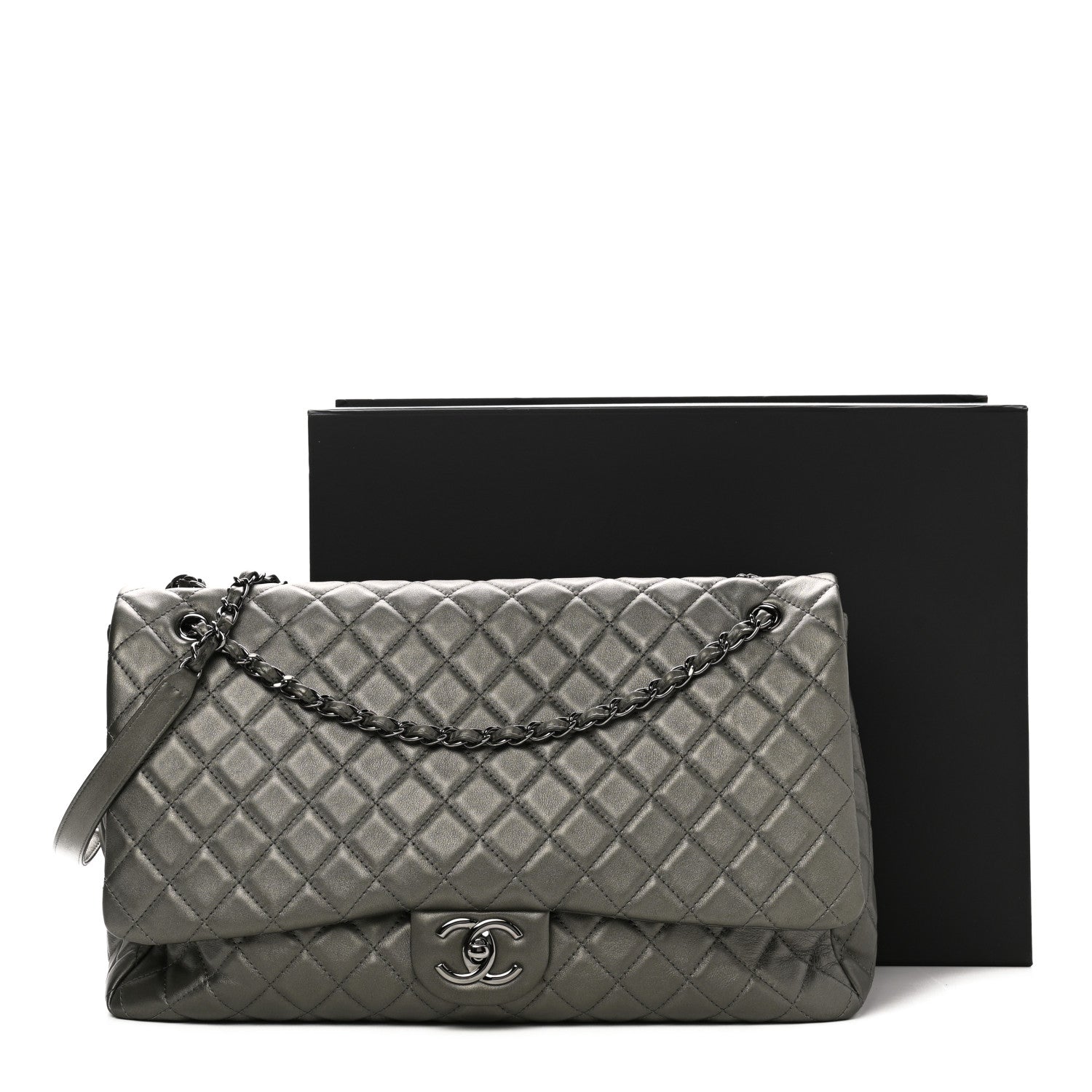 Chanel Metallic Calfskin Quilted XXL Travel Flap Bag Dark Silver 11 of 11