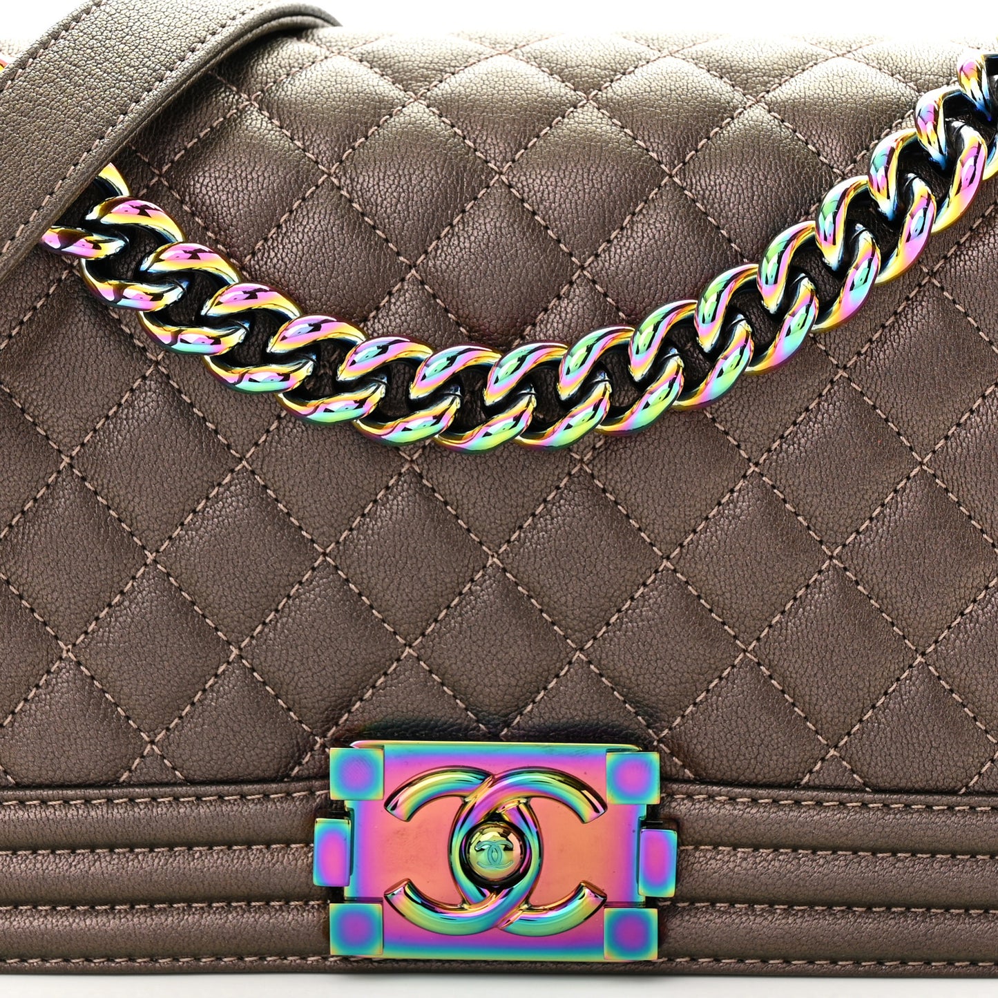 Iridescent Goatskin Quilted Medium Boy Flap Dark Gold