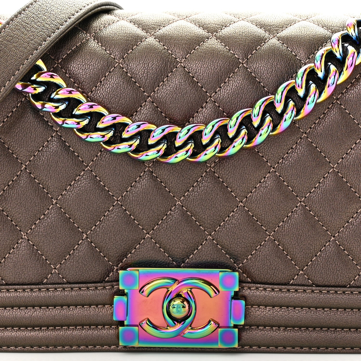 Chanel Iridescent Goatskin Quilted Medium Boy Flap Dark Gold 8 of 11