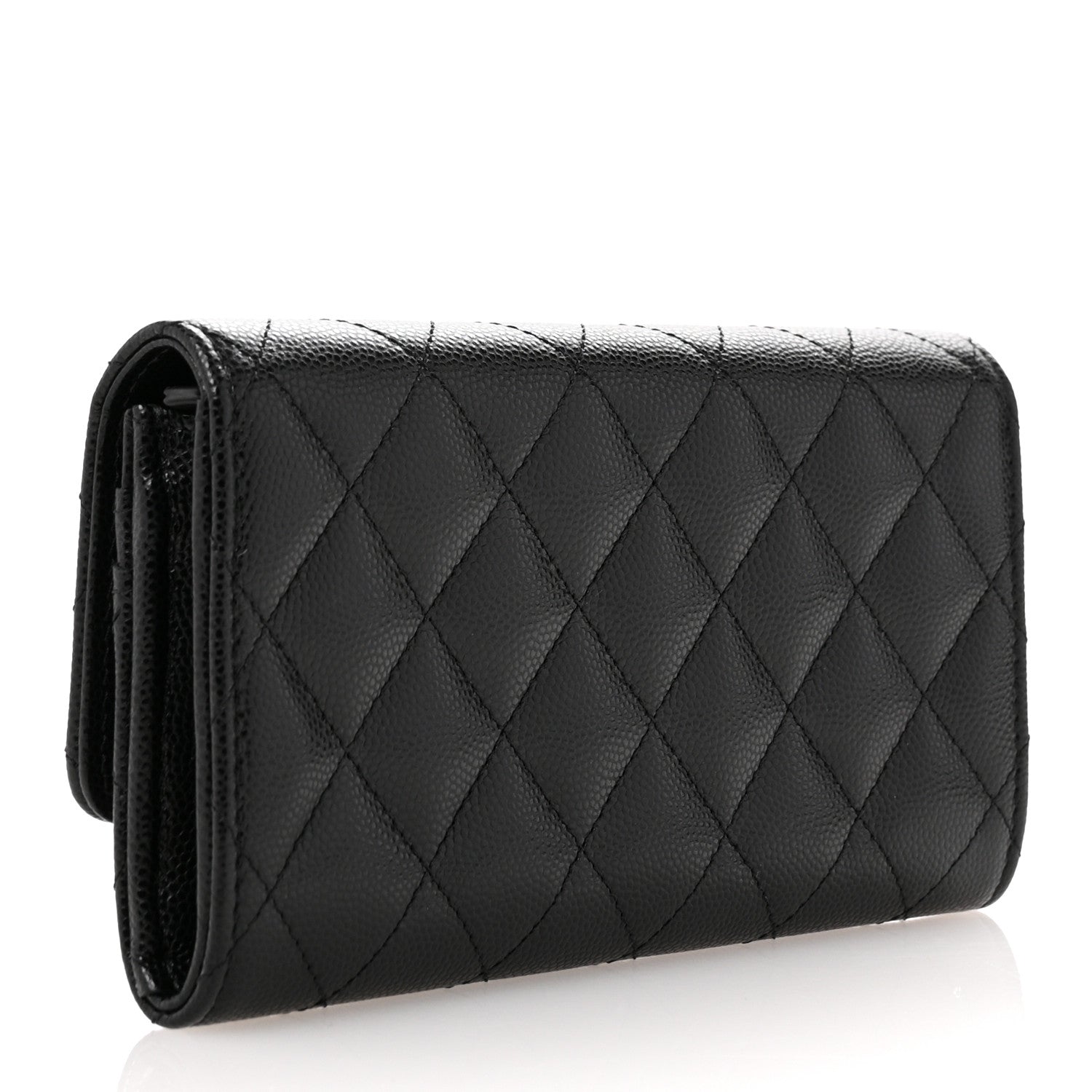 Chanel Caviar Quilted Crystal CC Large Gusset Flap Wallet Black 3 of 9