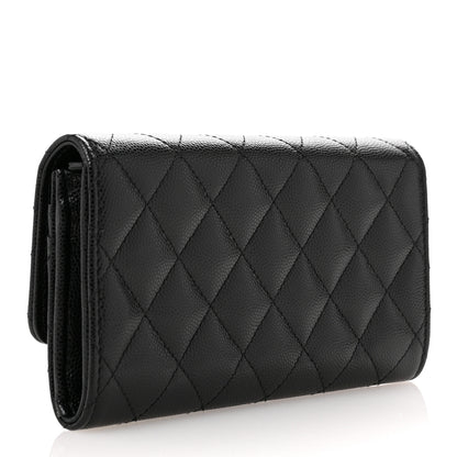 Chanel Caviar Quilted Crystal CC Large Gusset Flap Wallet Black 3 of 9