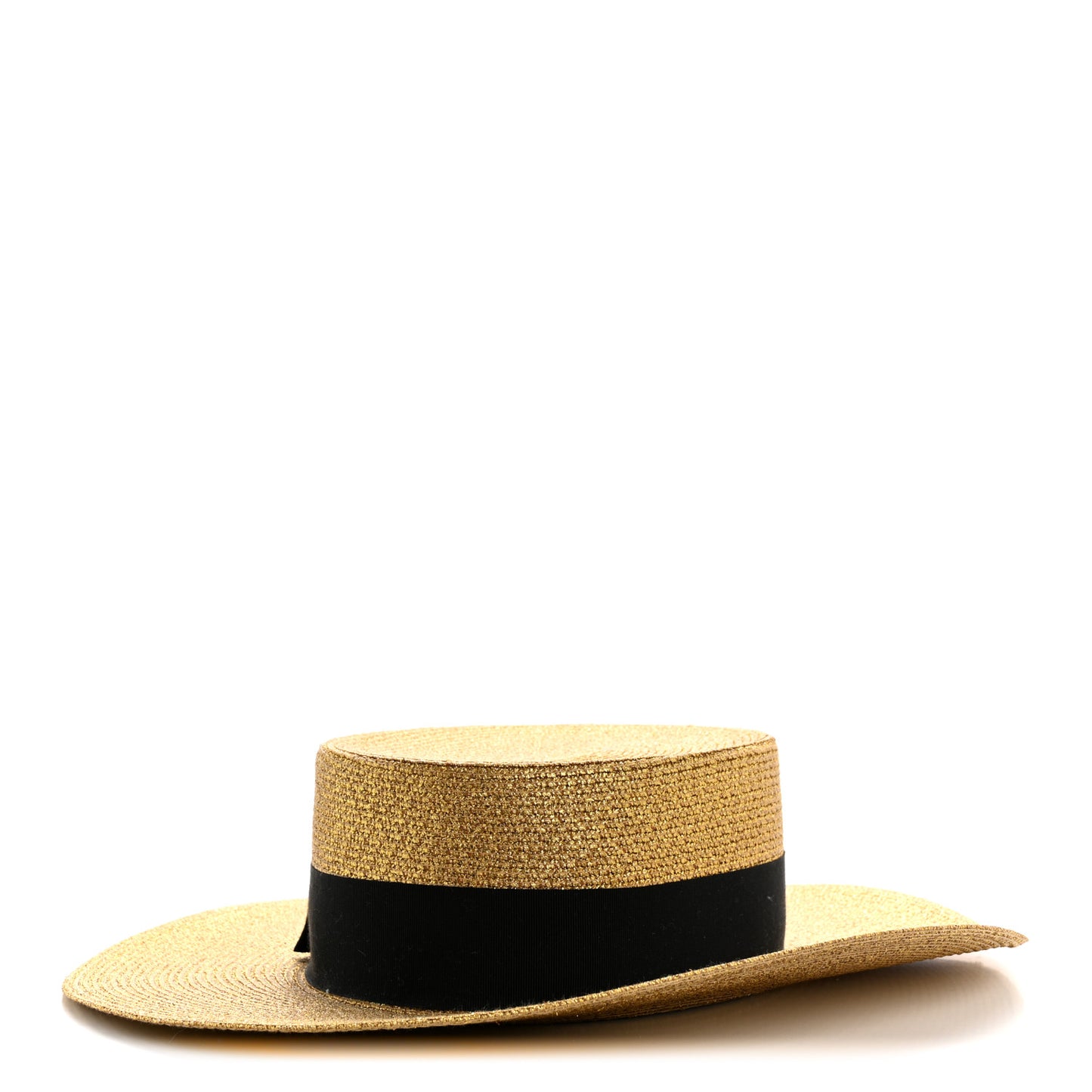 Glittered Straw Grosgrain Wide Brim Hat XS Gold Black