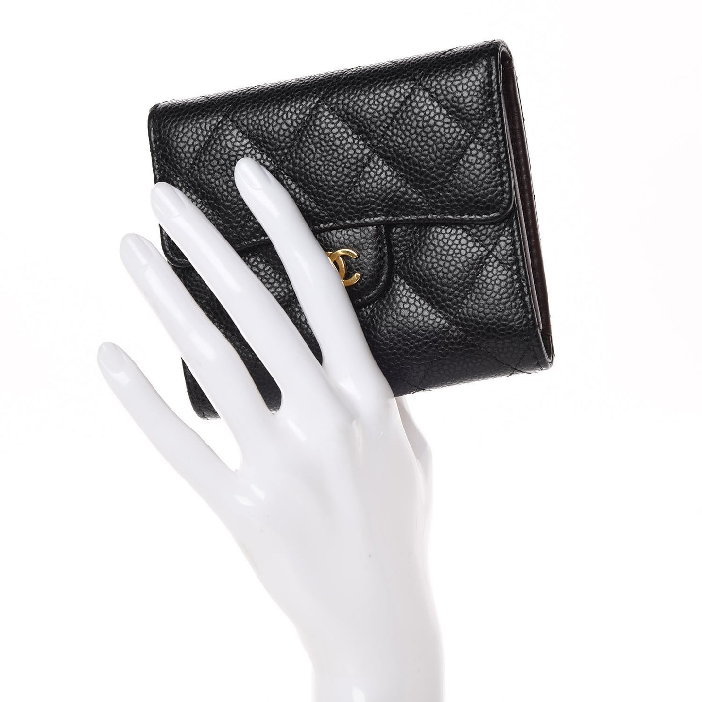 Caviar Quilted Compact Flap Wallet Black