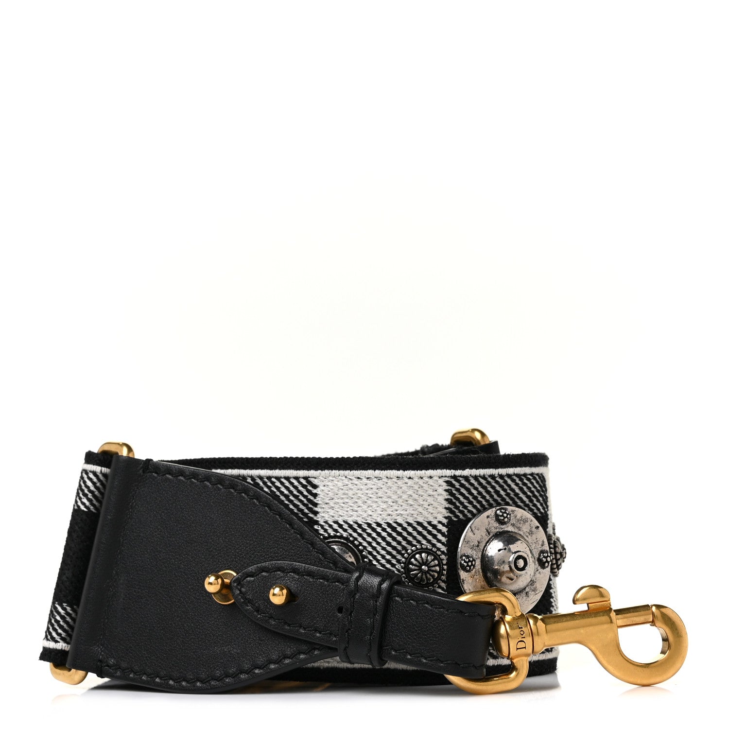 Christian Dior Canvas Embroidered Studded Checkered Embroidered Shoulder Strap White Black 1 of 4