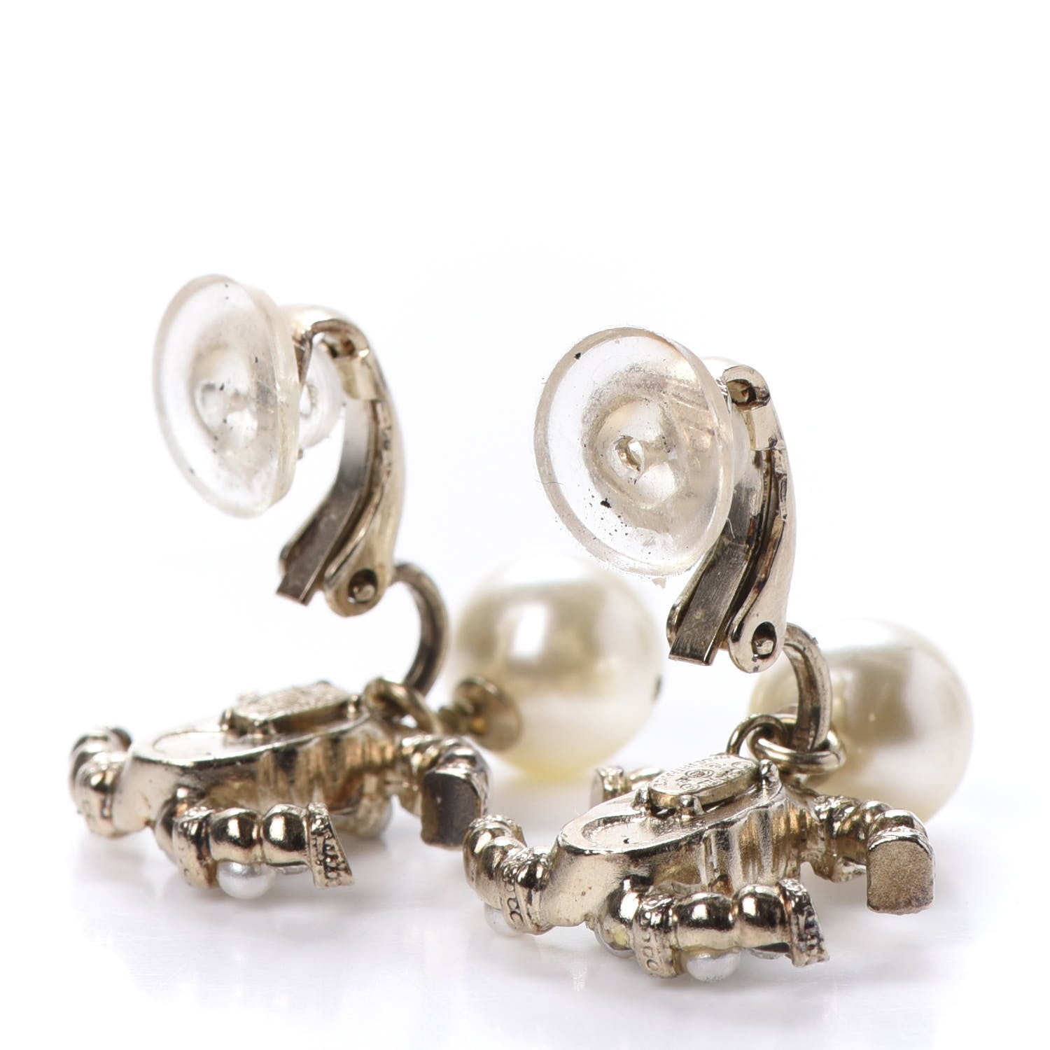 Chanel Crystal Pearl CC Drop Clip On Earrings Gold 4 of 6