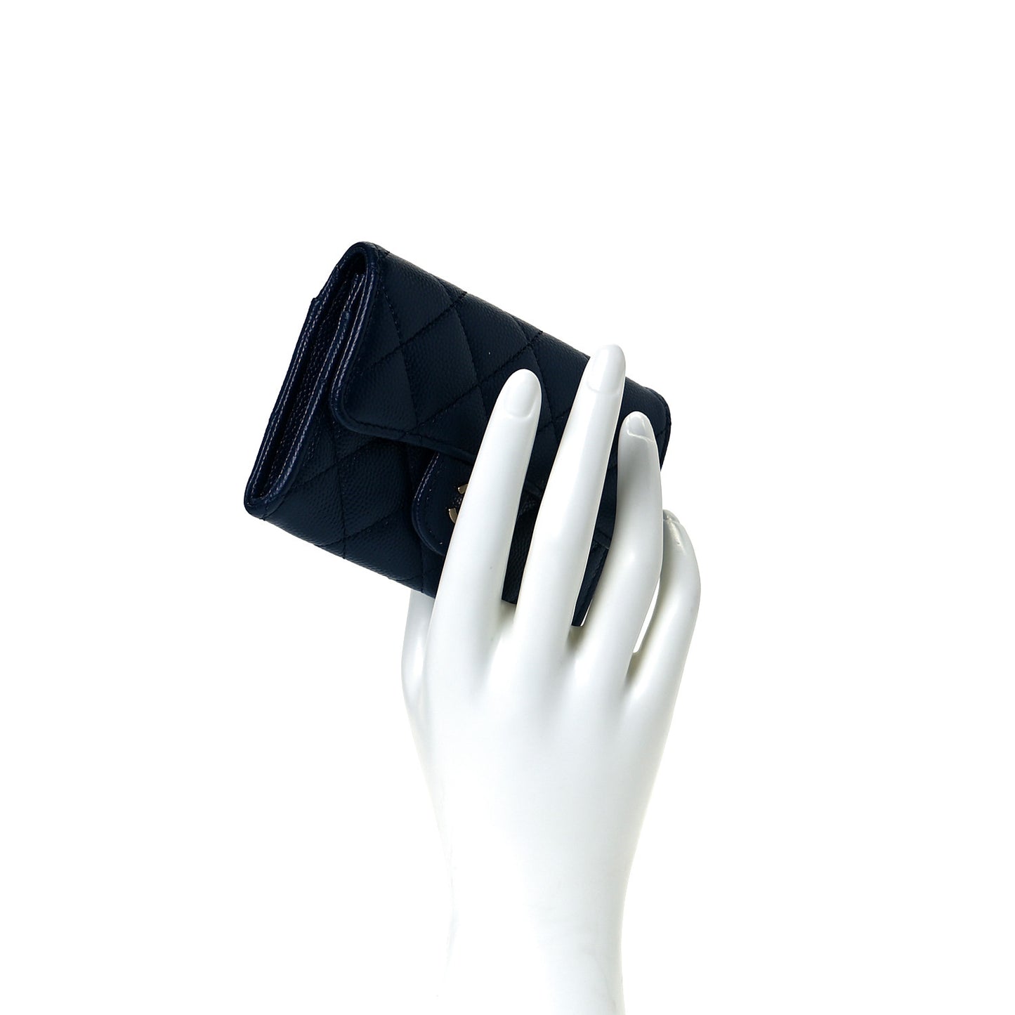 Caviar Quilted Flap Card Holder Wallet Navy Blue