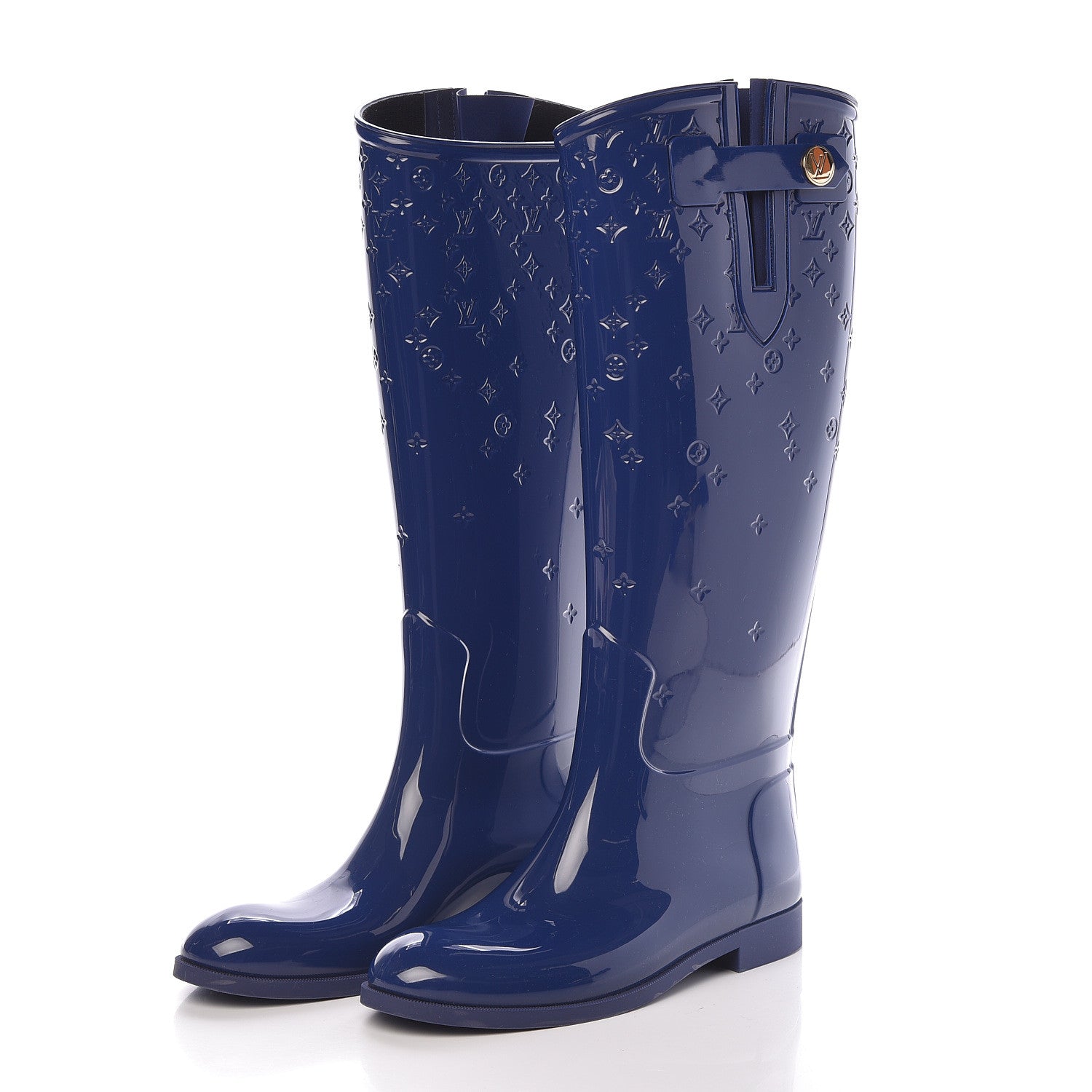 Louis Vuitton Rubber Embossed Monogram Drops High Rain Boots 40 Blue 3 of 8
