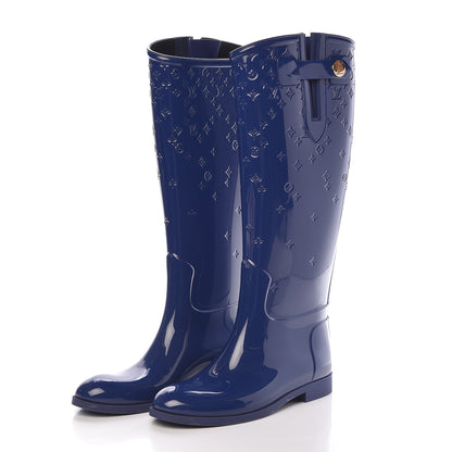 Louis Vuitton Rubber Embossed Monogram Drops High Rain Boots 40 Blue 3 of 8