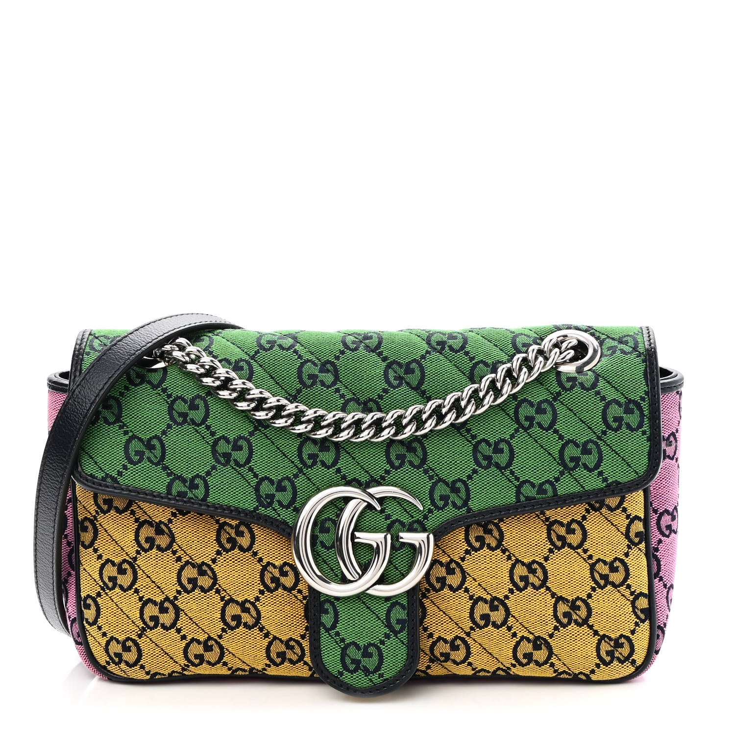 Gucci Monogram Multicolor Matelasse Diagonal Small GG Marmont Shoulder Bag Green Blue Yellow Light Blue Pink 1 of 9