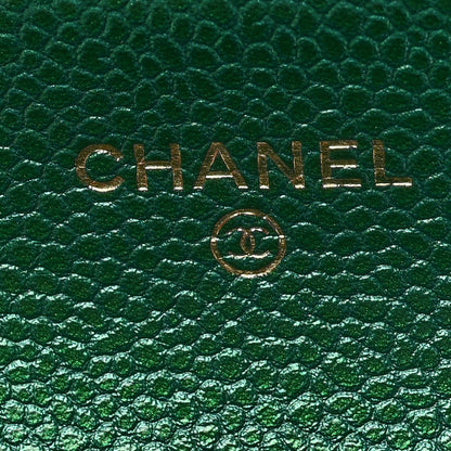 Chanel Metallic Caviar Quilted Flap Card Holder Wallet Green 5 of 8