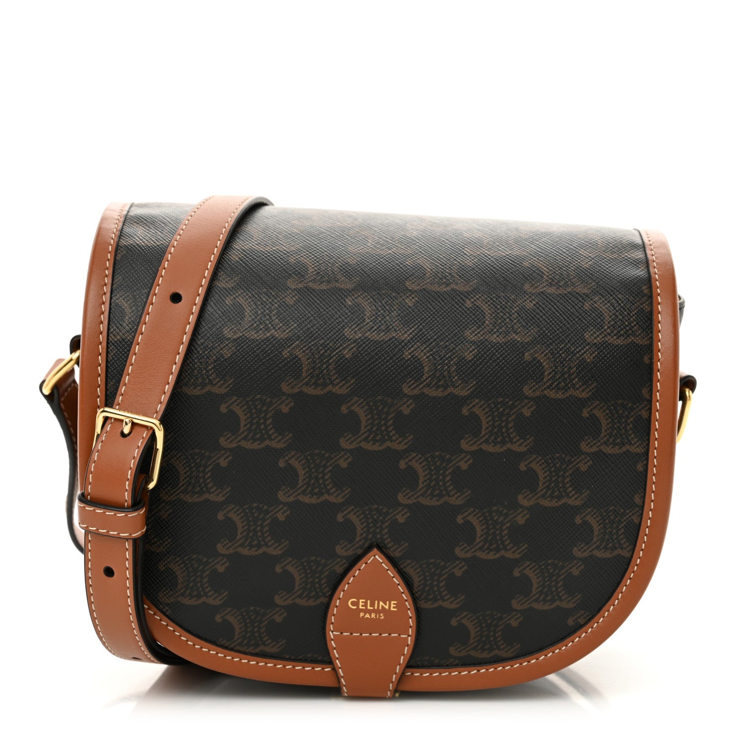 Celine Triomphe Canvas Medium Folco Bag Tan 1 of 11