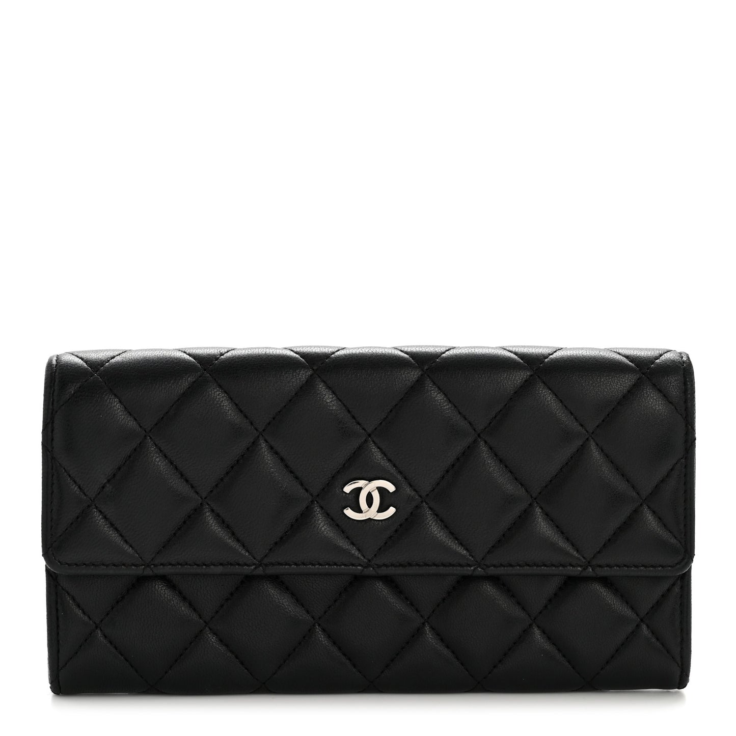Lambskin Quilted Large Flap Wallet Black