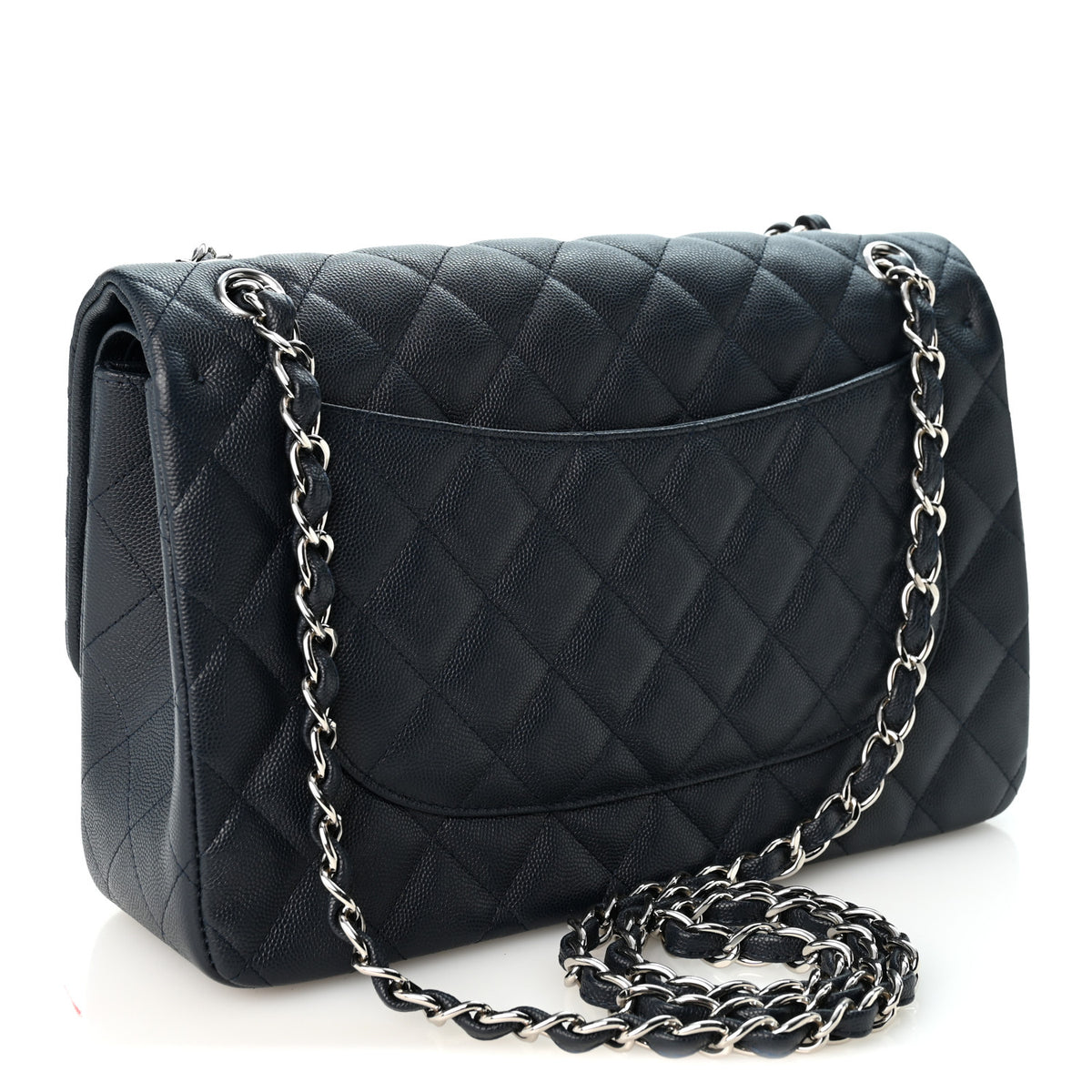 Caviar Quilted Jumbo Double Flap Navy Blue