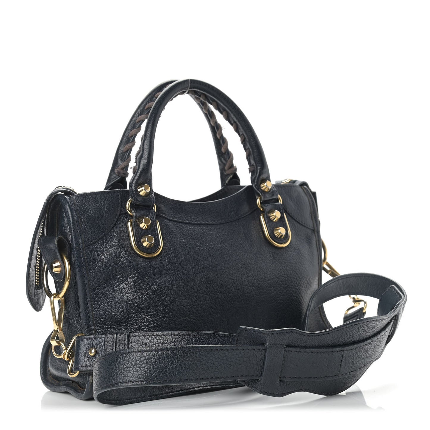 Chevre Gold Metallic Edge Hardware Mini City Bleu Nuit Dark Sea